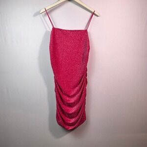 Floerns Womens Pink Metallic Ruched Glitter Mini Bodycon Dress Large